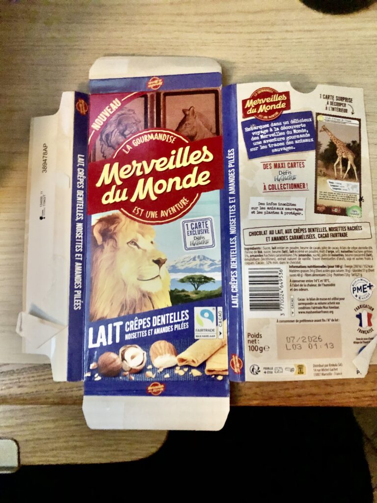 Dos de la carte
